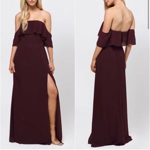 Tobi Burgundy Off Shoulder Maxi Dress